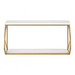Brost 8 in. x 21 in. x 11 in. White/Gold Metal Floating Decorative Wall Shelf Without Brackets by Kate and Laurel -Kate and Laurel Shop white gold kate and laurel decorative shelving 219775 4f 1000