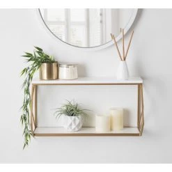 Brost 8 in. x 21 in. x 11 in. White/Gold Metal Floating Decorative Wall Shelf Without Brackets by Kate and Laurel -Kate and Laurel Shop white gold kate and laurel decorative shelving 219775 76 1000