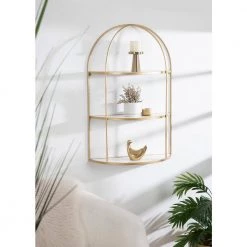 Freade 32.00 in. x 21.25 in. x 32.00 in. White Metal Floating Decorative Wall Shelf Without Brackets by Kate and Laurel -Kate and Laurel Shop white gold kate and laurel decorative shelving 220835 76 1000