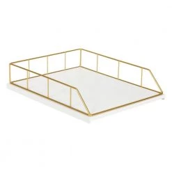 Benbrook White/Gold Metal Letter Tray (2-Pack) by Kate and Laurel -Kate and Laurel Shop white gold kate and laurel office storage organization 212042 1f 1000