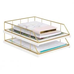 Benbrook White/Gold Metal Letter Tray (2-Pack) by Kate and Laurel -Kate and Laurel Shop white gold kate and laurel office storage organization 212042 31 1000