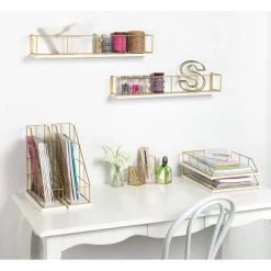 Benbrook White/Gold Metal Letter Tray (2-Pack) by Kate and Laurel -Kate and Laurel Shop white gold kate and laurel office storage organization 212042 44 1000