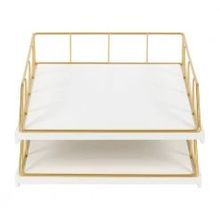 Benbrook White/Gold Metal Letter Tray (2-Pack) by Kate and Laurel -Kate and Laurel Shop white gold kate and laurel office storage organization 212042 4f 1000
