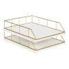 Benbrook White/Gold Metal Letter Tray (2-Pack) by Kate and Laurel -Kate and Laurel Shop white gold kate and laurel office storage organization 212042 64 1000
