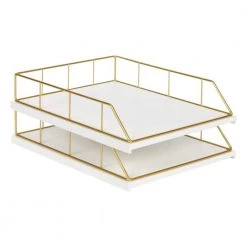 Benbrook White/Gold Metal Letter Tray (2-Pack) by Kate and Laurel