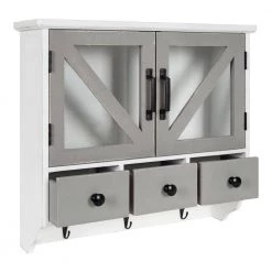 Hutchins 6 in. x 21 in. x 20 in. White/Gray Wood Floating Decorative Cubby Wall Shelf With Hooks Without Brackets by Kate and Laurel -Kate and Laurel Shop white gray kate and laurel decorative shelving 216871 e1 1000