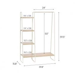 White and Light Brown Metal Clothes Rack with Wood Shelves 15.75 in. W x 59.49 in. H by IRIS -Kate and Laurel Shop white iris clothes racks 596265 1f 1000