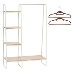 White and Light Brown Metal Clothes Rack with Wood Shelves 15.75 in. W x 59.49 in. H by IRIS
