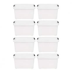 13 Gal. Stack and Pull Storage Box in Natural with Black Sturdy Buckles (8-Pack) by IRIS