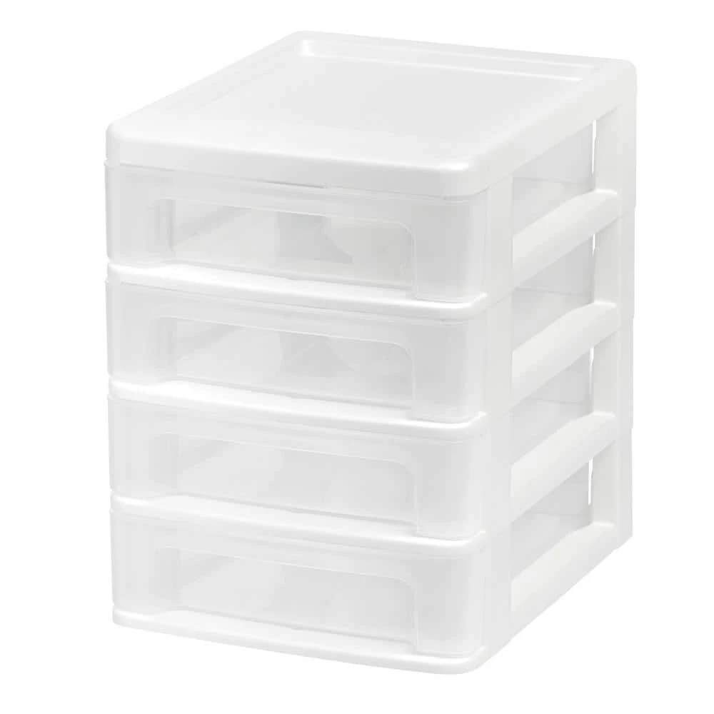 7.25 Qt. Compact Desktop 4-Drawer System in White, Storage Tote by IRIS 3 7.25 Qt. Compact Desktop 4-Drawer System in White, Storage Tote by IRIS