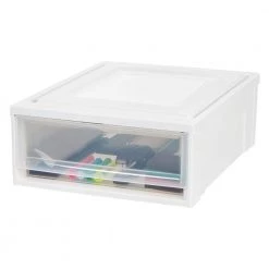 15.75 in. x 7 in. White Shallow Plastic Drawer by IRIS -Kate and Laurel Shop white iris storage drawers 129770 4f 1000