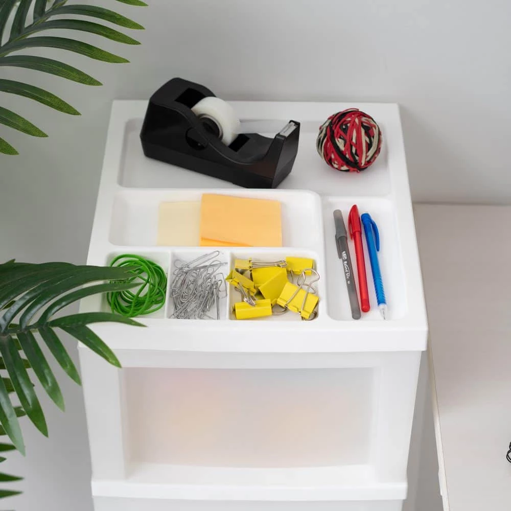 14.25 in. L x 12.05 in. W x 22.25 in. H Medium 4-Drawer Cart with Organizer Top in White and Pearl by IRIS 6 14.25 in. L x 12.05 in. W x 22.25 in. H Medium 4-Drawer Cart with Organizer Top in White and Pearl by IRIS - Image 4