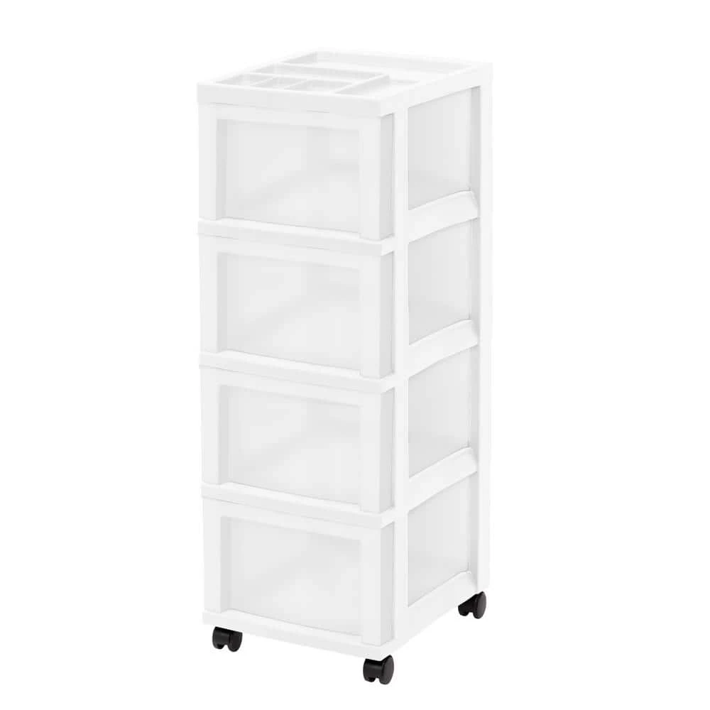14.25 in. L x 12.05 in. W x 22.25 in. H Medium 4-Drawer Cart with Organizer Top in White and Pearl by IRIS 3 14.25 in. L x 12.05 in. W x 22.25 in. H Medium 4-Drawer Cart with Organizer Top in White and Pearl by IRIS