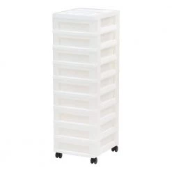 14.25 in. L x 12.05 in. W x 37.75 in. H 9-Drawer Storage Cart with Organizer Top in White and Pearl by IRIS