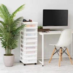 14.25 in. L x 12.05 in. W x 37.75 in. H 9-Drawer Storage Cart with Organizer Top in White and Pearl by IRIS -Kate and Laurel Shop white iris storage drawers 585004 fa 1000