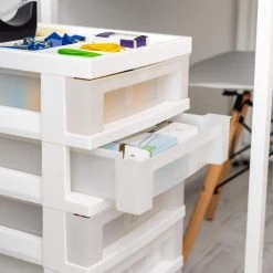 14.25 in. L x 12.05 in. W x 22.25 in. H 5-Drawer Storage Cart with Organizer Top in White and Pearl by IRIS -Kate and Laurel Shop white iris storage drawers 585007 44 1000