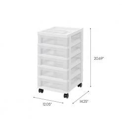 14.25 in. L x 12.05 in. W x 22.25 in. H 5-Drawer Storage Cart with Organizer Top in White and Pearl by IRIS -Kate and Laurel Shop white iris storage drawers 585007 4f 1000