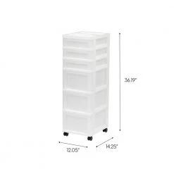 14.25 in. L x 12.05 in. W x 37.75 in. H White and Pearl 6-Drawer Storage Cart with Organizer Top by IRIS 13 14.25 in. L x 12.05 in. W x 37.75 in. H White and Pearl 6-Drawer Storage Cart with Organizer Top by IRIS -Kate and Laurel Shop white iris storage drawers 585008 1f 1000