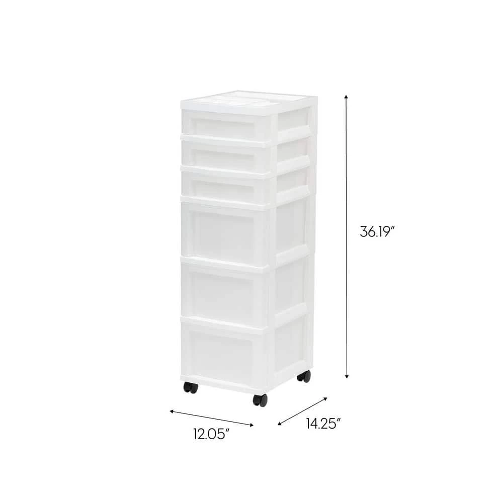 14.25 in. L x 12.05 in. W x 37.75 in. H White and Pearl 6-Drawer Storage Cart with Organizer Top by IRIS 6 14.25 in. L x 12.05 in. W x 37.75 in. H White and Pearl 6-Drawer Storage Cart with Organizer Top by IRIS - Image 4