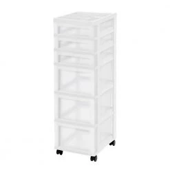 14.25 in. L x 12.05 in. W x 37.75 in. H White and Pearl 6-Drawer Storage Cart with Organizer Top by IRIS