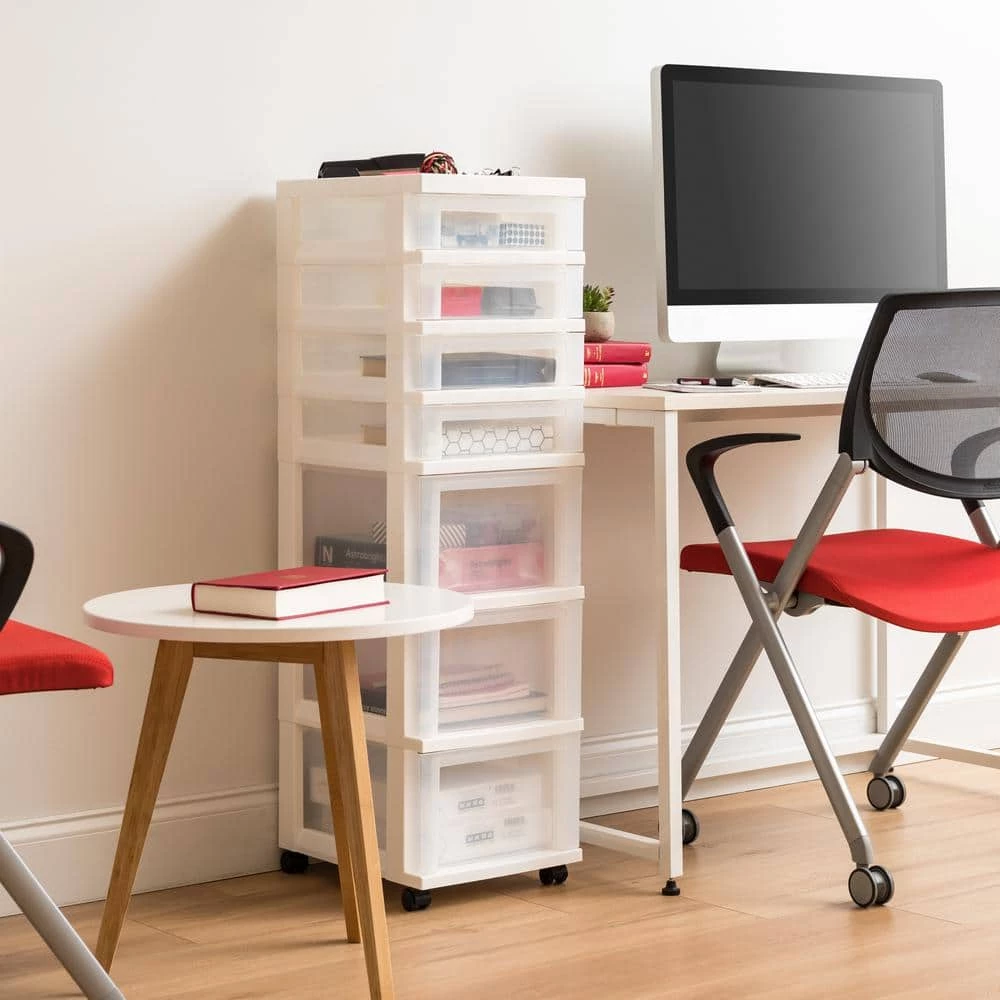 14.25 in. L x 12.05 in. W x 37.75 in. H White and Pearl 6-Drawer Storage Cart with Organizer Top by IRIS 4 14.25 in. L x 12.05 in. W x 37.75 in. H White and Pearl 6-Drawer Storage Cart with Organizer Top by IRIS - Image 2