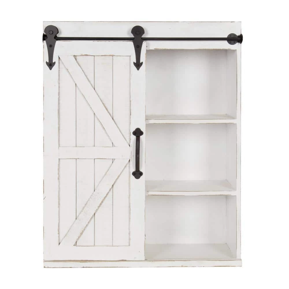 Cates 8 in. x 22 in. x 28 in. White Wood Decorative Cabinet Wall Shelf by Kate and Laurel 3 Cates 8 in. x 22 in. x 28 in. White Wood Decorative Cabinet Wall Shelf by Kate and Laurel
