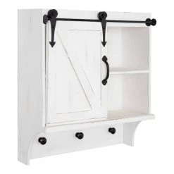 Cates 8 in. x 18 in. x 20 in. White MDF Floating Decorative Cubby Wall Shelf With Hooks Without Brackets by Kate and Laurel