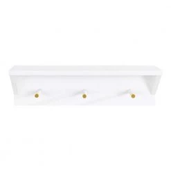 Adlynn 5 in. x 18 in. x 5 in. White MDF Floating Decorative Wall Shelf with Hooks by Kate and Laurel -Kate and Laurel Shop white kate and laurel decorative shelving 219655 4f 1000