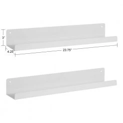 Mezzo 4.50 in. D 23.75 in. W 3.25 in. H White Metal Floating Decorative Wall Shelf by Kate and Laurel 14 Mezzo 4.50 in. D 23.75 in. W 3.25 in. H White Metal Floating Decorative Wall Shelf by Kate and Laurel -Kate and Laurel Shop white kate and laurel decorative shelving 222052 c3 1000