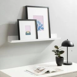 Mezzo 3.00 in. D 36.00 in. W 4.50 in. H White Metal Floating Decorative Wall Shelf by Kate and Laurel -Kate and Laurel Shop white kate and laurel decorative shelving 222053 31 1000